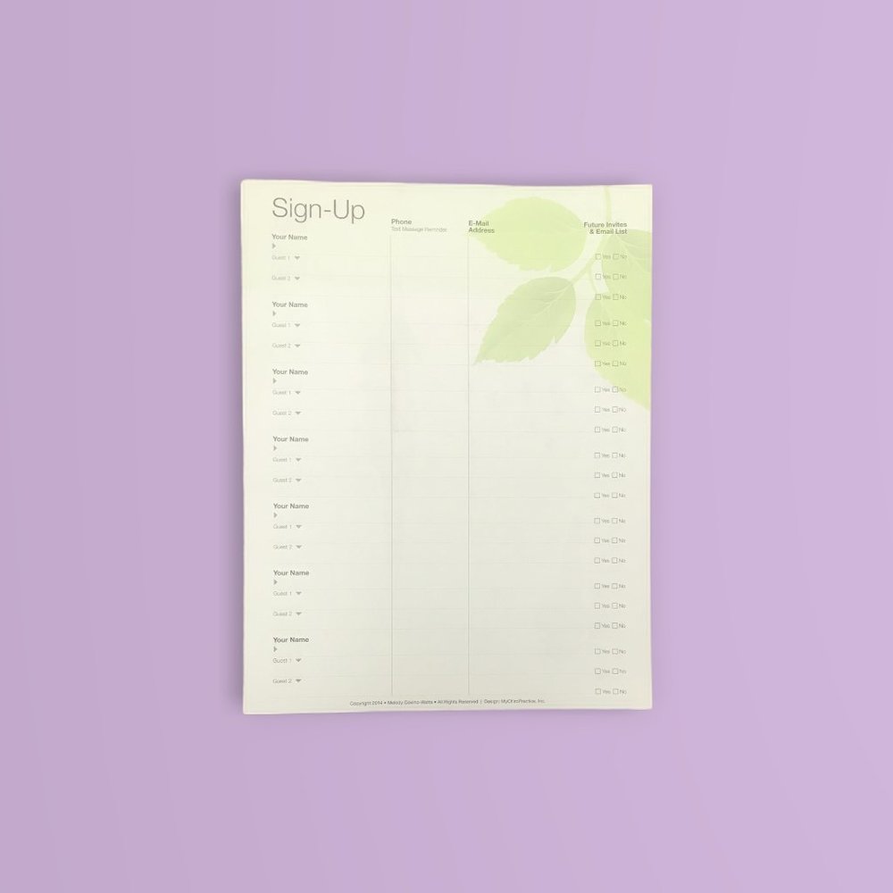 Essential oils event class sign up sheets double sided Doterra Young living